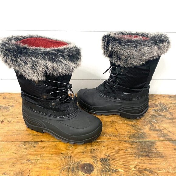 Kamik Powdery 3 Black Faux Fur Trimmed Winter Snow Boots, Size Big Kids Size 5 - Picture 5 of 7